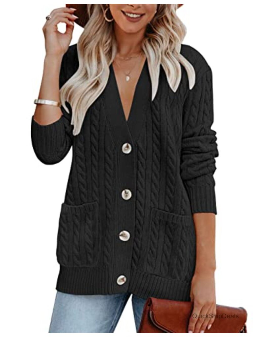 Womens Oversized Cable Knit Cardigan Sweater Button Up Chunky Long Sleeve